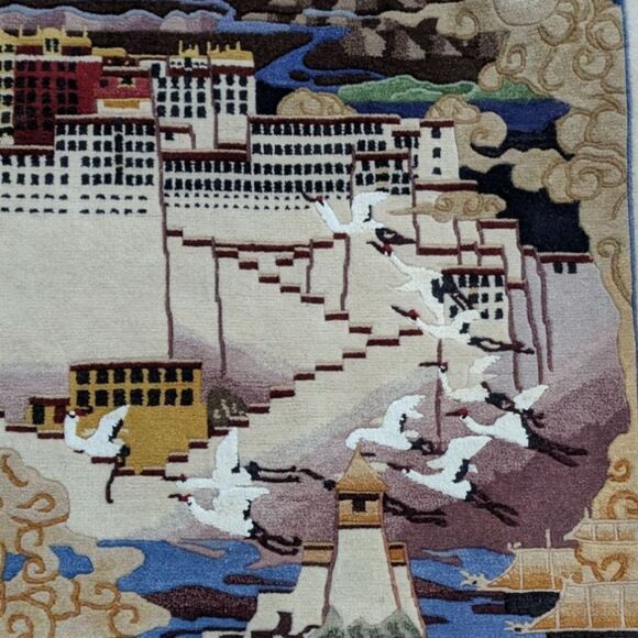 Tibetan Potala Palace Rug w/ Fringe Tapestry Wall Hanging Decor - Picture 6 of 7